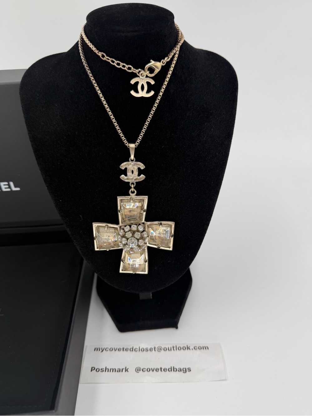 CHANEL Crystal and Gripoix Cross Pendant Necklace Circa 2006